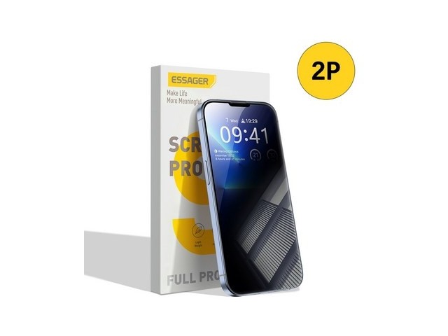[아이폰14 플러스 사생활보호필름] 착용하면 멋진 Essager 아이폰 사생활 보호 풀커버 강화유리액정보호필름 2매